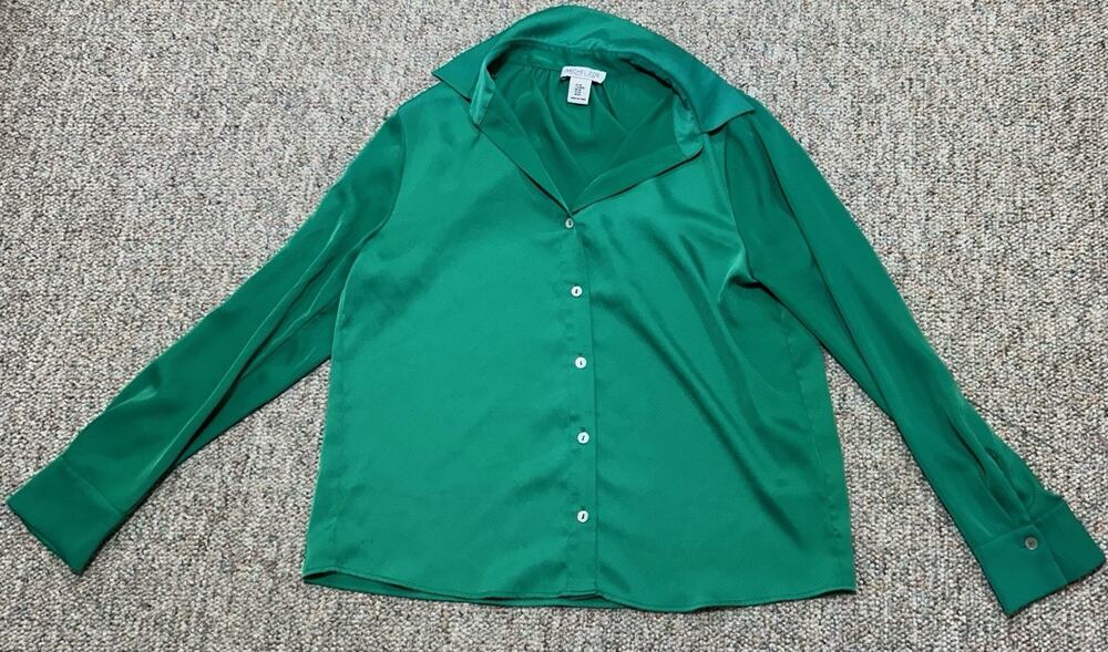 Rachel Zoe Green Solid Button-Front Blouse Long Sleeve Collared Women’s Size M